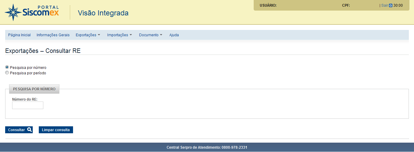 5.2 Consultar RE 5.2.1 Apresentação Esta funcionalidade permite ao usuário consultar a situação atual e o histórico do andamento de um Registro de Exportação, independentemente de seu status, a