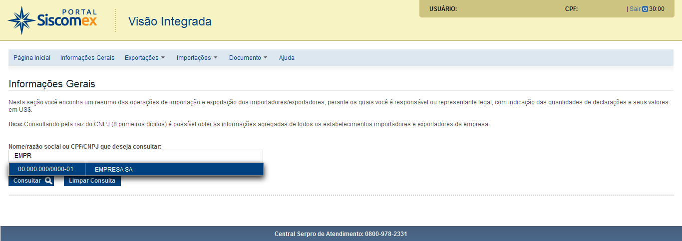 4 Informações Gerais A funcionalidade Informações Gerais estará disponível no Menu de opções do Visão Integrada.