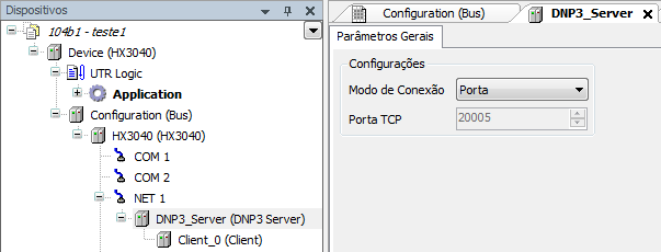 Agora que há uma instância DNP3 Server na NET 1, clique com o botão direito nela para acrescentar um Cliente. Nesta arquitetura, será usado apenas um cliente.