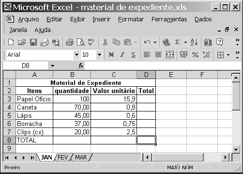 Questão 9 (DPF DELEGADO DE POLÍCIA FEDERAL) Julgue o item abaixo, acerca do Excel 2003, considerando que esse aplicativo esteja em uma sessão de uso (1) Considere a realização do seguinte