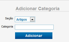 Para criar uma categoria você precisa selecionar a seção e informar uma categoria, caso seja necessário. Após essas duas ações, clique em Adicionar.