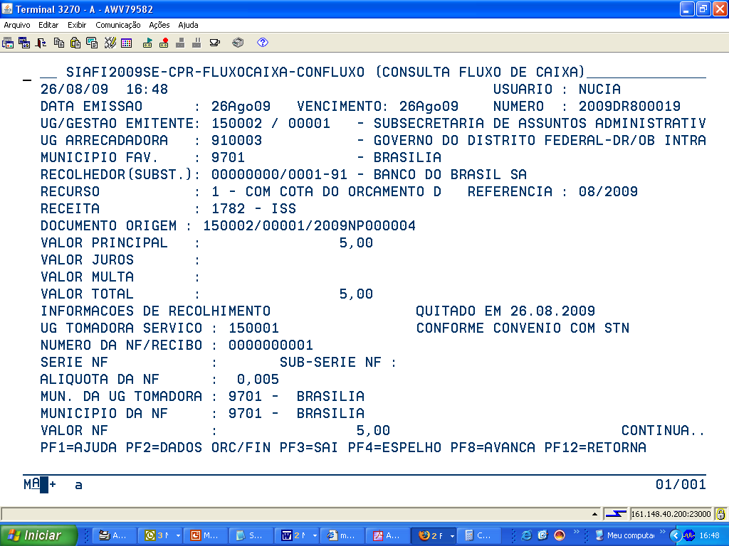 Recolhimento de ISS no SIAFI