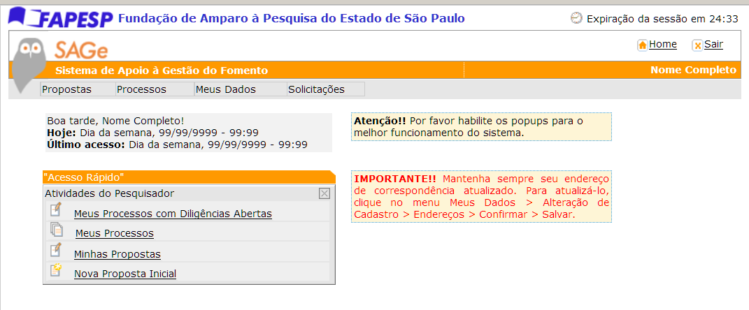 Clique em e verifique seu e-mail. Aguarde até que chegue uma mensagem com remetente sage@fapesp.br e assunto [FAPESP] - Esqueci Minha Contra Senha.