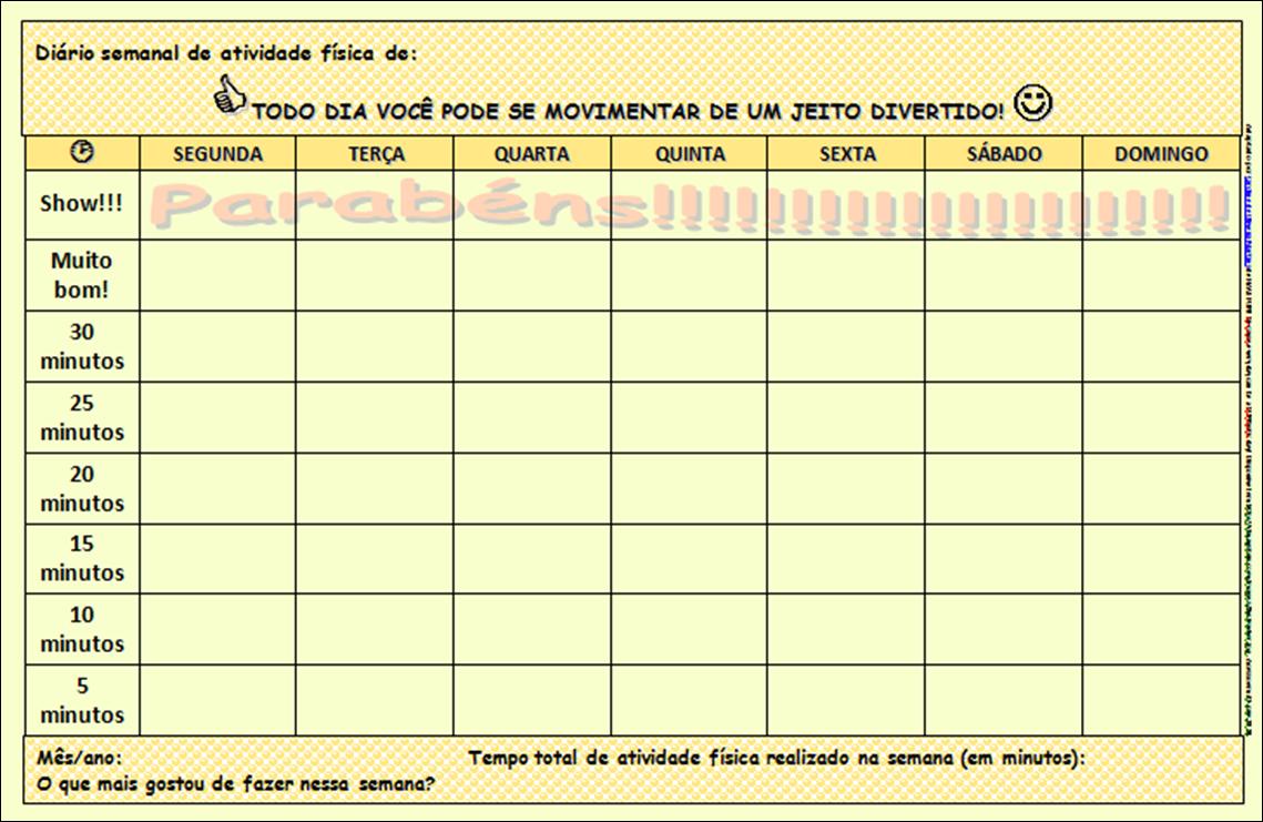 Material de apoio Diário de atividade física exemplo adaptado de