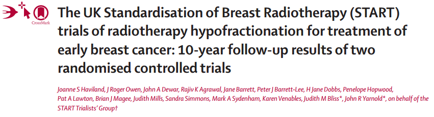 The UK Standardisation of Breast Radiotherapy (START) trials of radiotherapy hypofractionation for treatment of early breast cancer: 10-year follow-up results of two randomised controlled trials