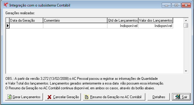 - Utilizando opção manual de exportação dos lançamentos Passo 1.6 Vá ao menu Movimentos>>Integração com o sub-sistema Contábil, na tela da Figura 1.