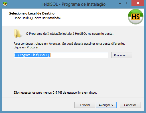 Instalando o HeidiSQL Mantenha a Local a ser instalado o programa