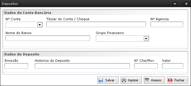 MOVIMENTO BANCARIO - CADASTRAR DEPOSITO Cadastro de Movimento Bancário (Deposito) Cadastro de Movimentos Bancários manualmente nesta tela você pode cadastrar seus movimentos bancários para poder ter