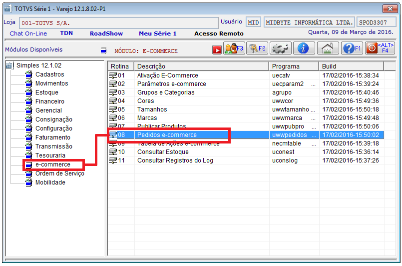 Cm pedid cm Pagament Aprvad n Manager (Acess d Administradr), acesse sistema n módul E-cmmerce e depis a rtina Pedids e-cmmerce.