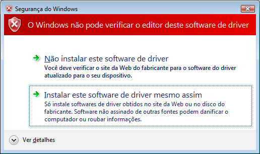 4. Caso seja solicitada a Confirmação de driver, selecione a opção Instalar este software de driver mesmo assim. Assinatura de driver do Windows 5.