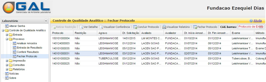 Fechar Protocolo Para fechar o protocolo o sistema disponibiliza para o usuário as seguintes opções: o Clique em o sistema exibe a tela Fechar protocolo