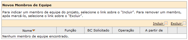 6) Será apresentada a tela de elaboração da Solicitação de Mudança, que permitirá realizar alterações na equipe atual e ainda incluir novos membros.