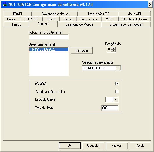 Figura 101 Para adicionar os demais TCR s a serem gerenciados, clique no nome do Terminal no campo Selecionar terminal, e na seqüência escolha no campo Posição do o numero da próxima posição.