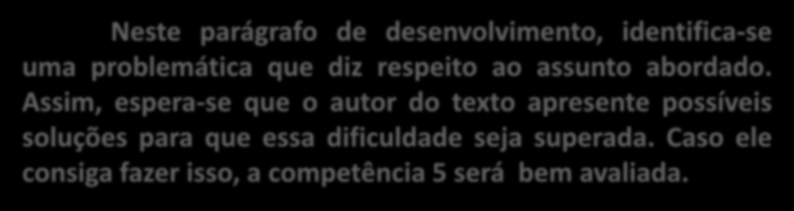 Neste parágrafo de desenvolvimento, identifica-se uma problemática que diz respeito ao assunto abordado.