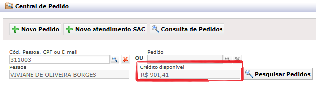 15. É possível consultar o limite de crédito do Revendedor na tela de Pagamento e Retirada (CheckOut) da mesma forma como consulto hoje da tela de Cadastro de Revendedor?