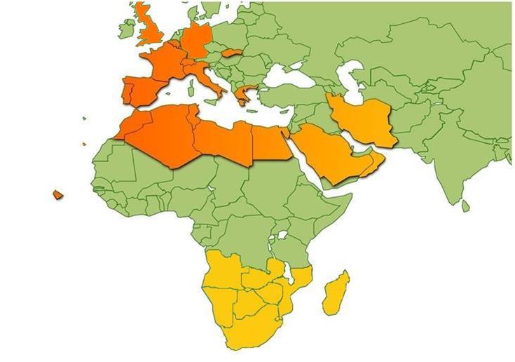 Argélia, Tunísia, Egipto, Irão, Arábia Saudita, Líbia, Emirados Árabes Unidos