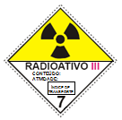CLASSE 7 Materiais Radioativos (Nº 7A) Categoria I - Branco Símbolo (trifólio): preto. Fundo: branco. Texto (obrigatório): preto, na metade inferior do rótulo: "RADIOATIVO" "CONTEÚDO..." "ATIVIDADE.
