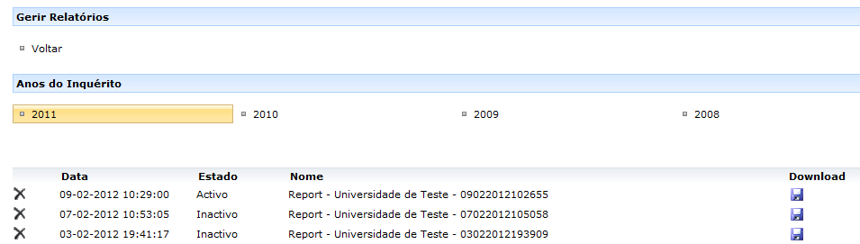 B. RELATÓRIOS AGREGADOS B.1. Pedir Relatório Nesta área, e só quando existirem ficheiros validados e dados carregados na base de dados, o Gestor pode pedir a criação de um relatório agregado.