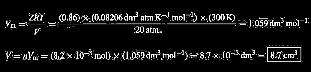 Fator de Copressibilidade - Exercícios Z pv A 300K e 20 at, o fator de copressibilidade de u gás é 0,86.