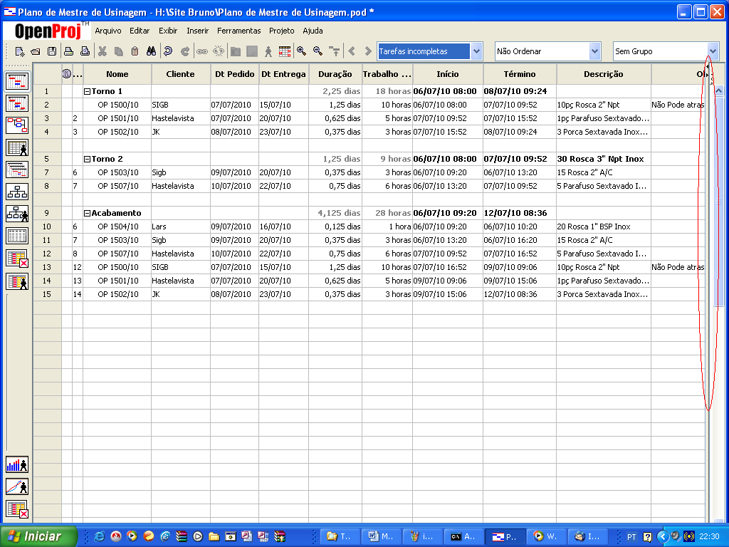 Para visualizar o gráfico de Gantt basta