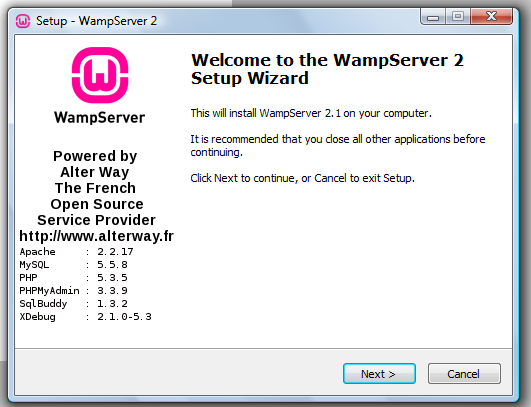 a. Faça o download do arquivo WampServer2.2a-x64.exe, caso seu Windows seja a versão 64 bits; b. Ou, faça o download do arquivo WampServer2.2a-x32.exe, caso seu Windows seja a versão 32 bits.