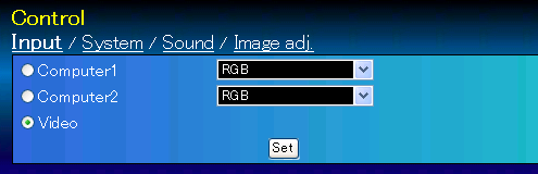 Como utilizar a página de configuração Ajuste do botão de rádio Seleccione um item através da selecção de um botão de rádio.