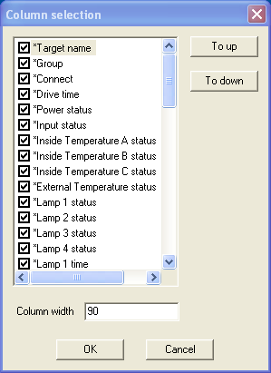 Personalizar a lista de estado Alterar a indicação da coluna de estado 1 Seleccionar a Column selection do menu System. A janela de selecção de coluna irá aparecer.
