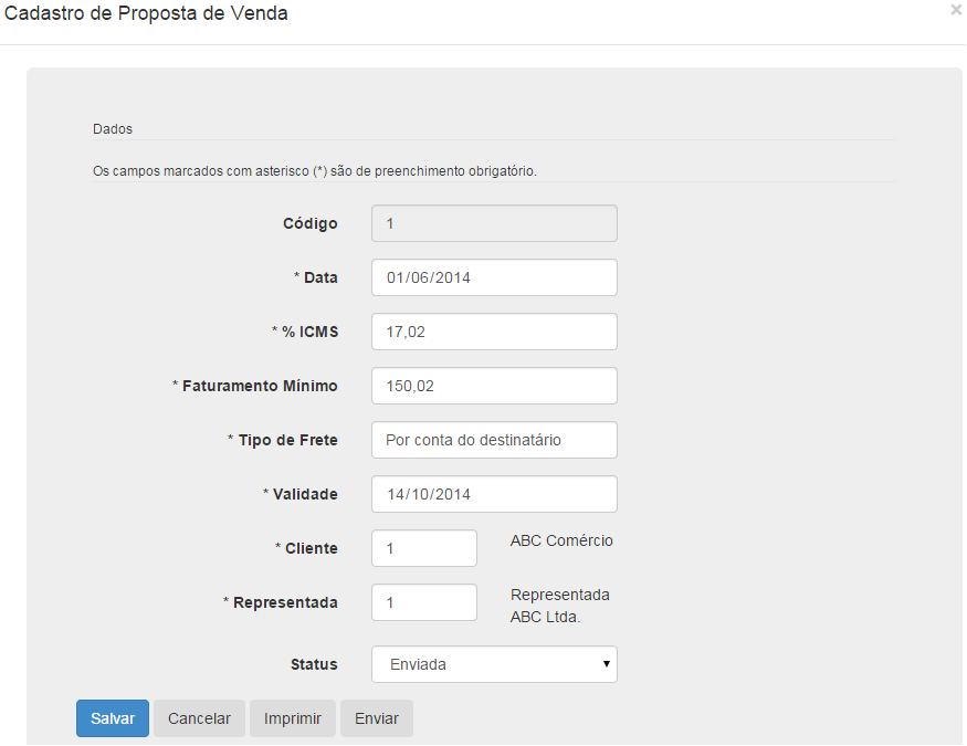 52 Figura 35 Tela de listagem de propostas de vendas A tela de cadastro da proposta de venda é acessada da mesma maneira que a tela de cadastro de clientes, através do botão Nova Proposta ou do ícone