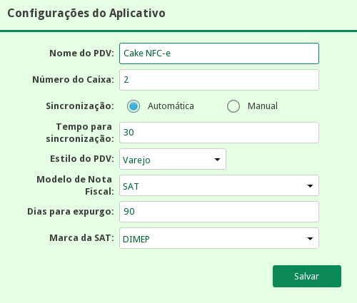 CONFIGURAÇÃO DO SAT NO PDV 1. Configurações do Aplicativo: Ao abrir o PDV pela primeira vez irá abrir a tela de configurações.