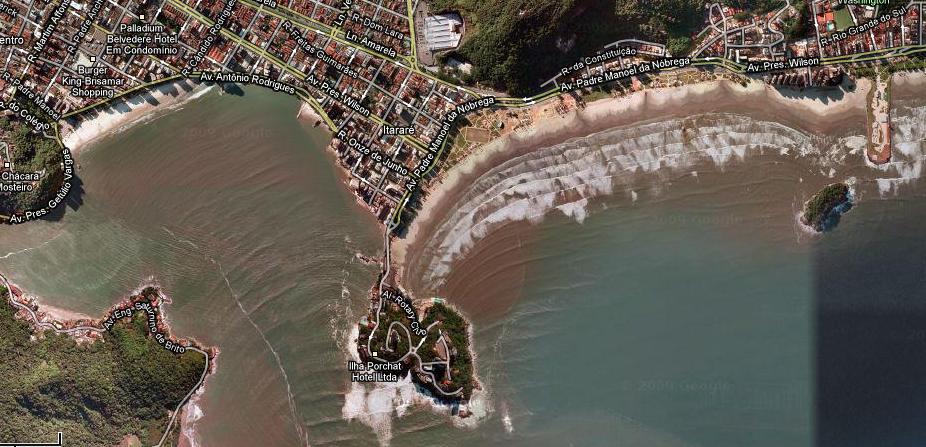 Vista de satélite das praias de São Vicente Foram coletadas duas alíquotas com