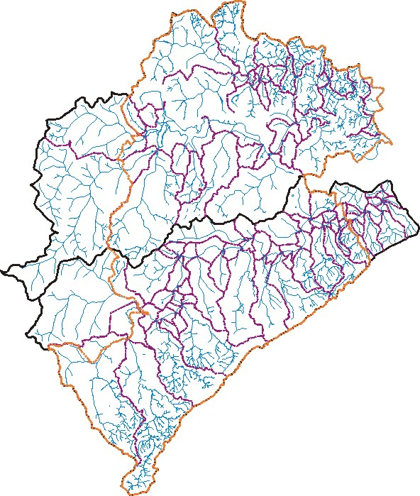 A tabela 5.1 apresenta uma síntese da espacialização das bacias hidrográficas de interesse, estabelecida na primeira etapa do Plano Diretor de Drenagem de Belo Horizonte. Tabela 5.