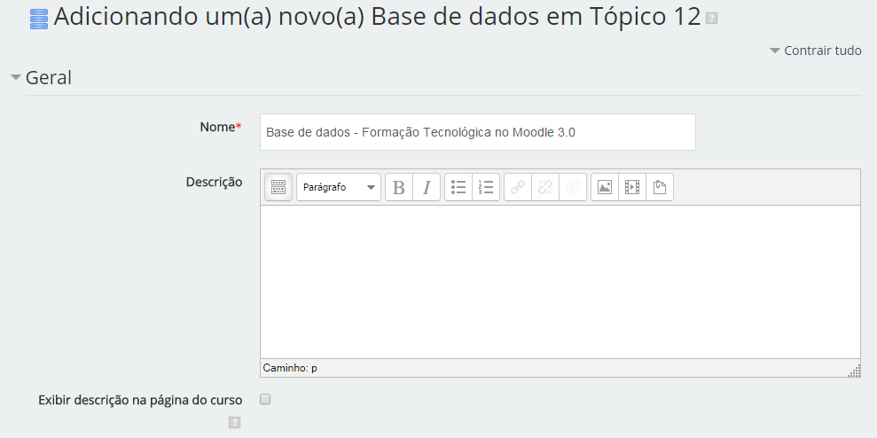 habilita a configuração Exibir descrição na página do curso.