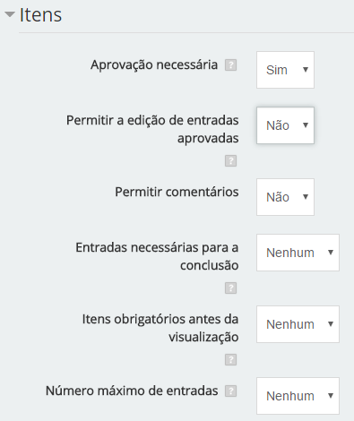 Aprovação necessária: Caso essa opção esteja habilitada, o professor deverá aprovar todas as entradas postadas pelo estudante, antes de estarem visíveis para os demais alunos.