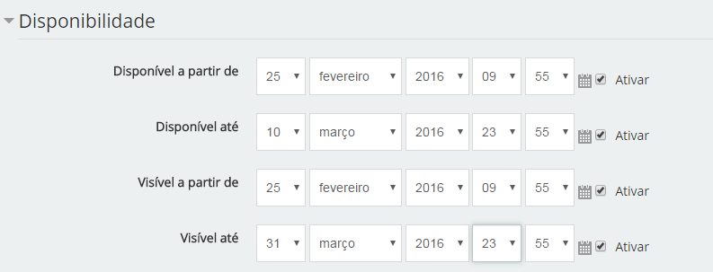 Disponível até: essa opção permite ao professor definir a data final em que a atividade estará disponível para o envio dos dados.