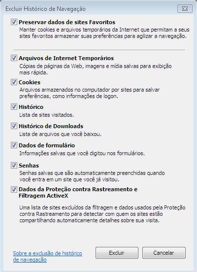 5/ 3 4. Assim que for clicado na opção Excluir ira aparecer uma lista de opções do que nos desejamos excluir é aconselhável que todas as opções sejam marcadas.