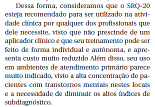 Rastreamento 9 : SRQ -20 Para transtornos mentais não psicóticos: Sensibilidade: