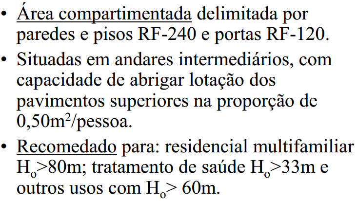 Áreas de Refúgio (COE/SP) COE: CÓDIGO DE OBRAS E EDIFICAÇÕES /São Paulo/SP Ho: Altura
