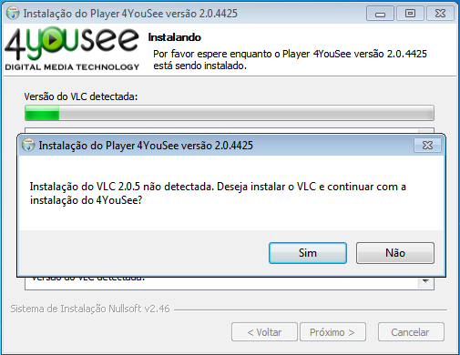 2.7 O instalador verifica se o VLC está instalado na versão 2.0.5.