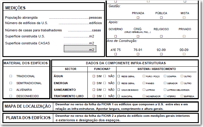 Fichas-questionários: Identificação, serviços,