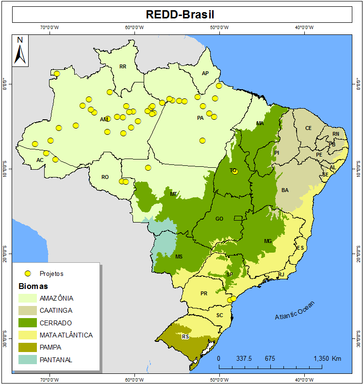 A maioria dos projetos estão localizados na Amazônia (nos estados do Amazonas, Pará, Mato Grosso, Rondônia e Acre).