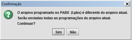 Vá no menu Arquivo na opção Pabx: Enviar programações: Em seguida vá na em Comunicação e habilite a opção Transferir programações alteradas (pode já aparecer selecionada): As programações alteradas
