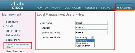 Controle o WLC localmente assim como através do servidor Radius Você pode igualmente configurar os usuários do Gerenciamento localmente no WLC.
