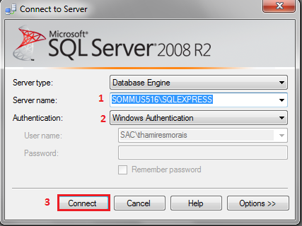Configurando o servidor do SQL Server Management Studio Ao abrir o SQL Server Management Studio pela primeira vez, será necessário configurar o servidor.