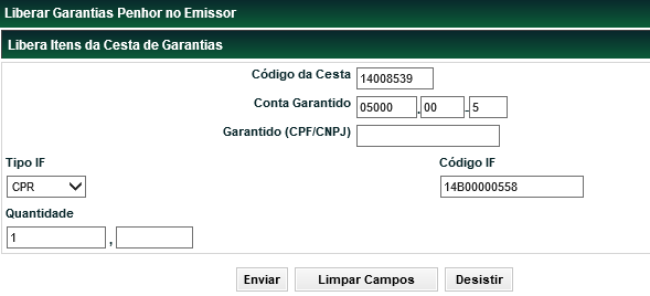 Liberar Garantia Penhor Emissor Manutenção de Garantias Menu Manutenção de garantias > Garantido > Liberar Garantia Penhor Emissor Visão Geral Esta função permite a liberação de garantias de