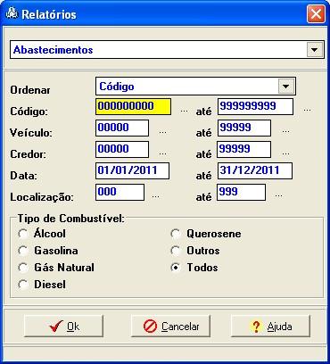 Em todos os relatórios de abastecimento, a partir de agora, será possível separar os tipos de combustível. Selecionando Tipo de Combustível, há ainda a opção de todos.