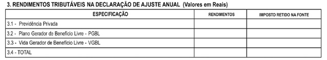 Como declarar: Os valores constantes no campo 6 do seu Informe de Rendimentos devem ser lançados na ficha Bens e Direitos de sua declaração, informando: Passo 1 No campo código, selecionar a opção 97