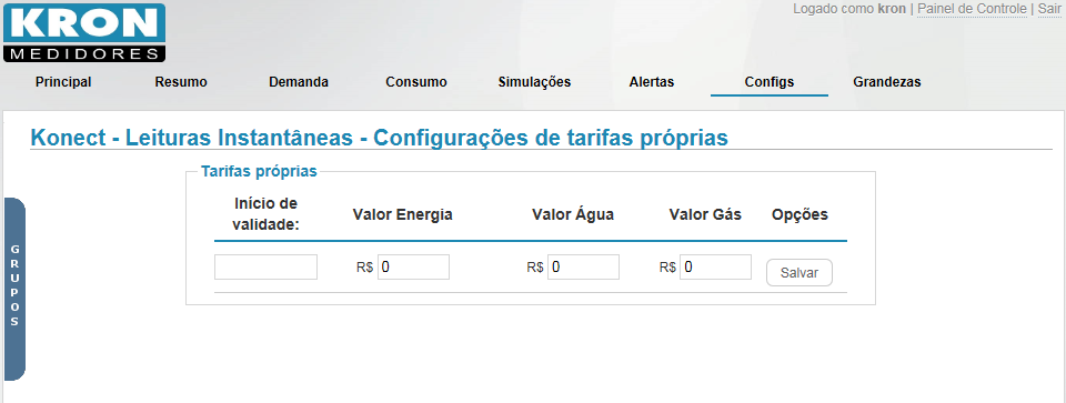 Configuração principal Permite as seguintes configurações: - Edição do nome dos ponto de medição,por meio da guia Nome de visualização.