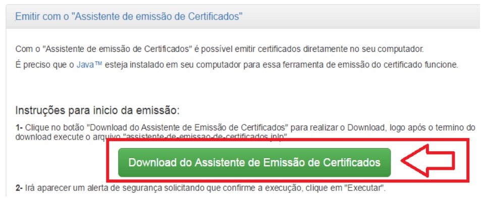 Clicar em Download de Assistente de Emissão de Certificados para que a baixa do