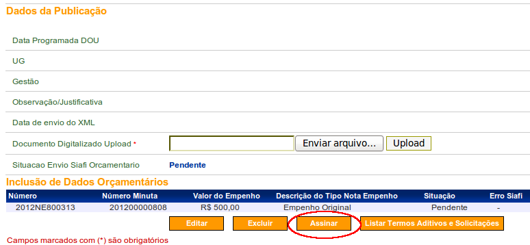 O sistema exibirá mensagem Termo aditivo cadastrado com sucesso! e a Situação do TA como Confirmado.