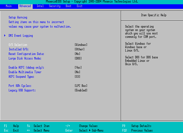 Configurações da BIOS com Processador